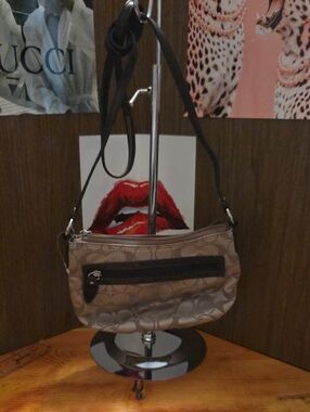 Coach Beige Signature Pattern Crossbody with Dark Trim